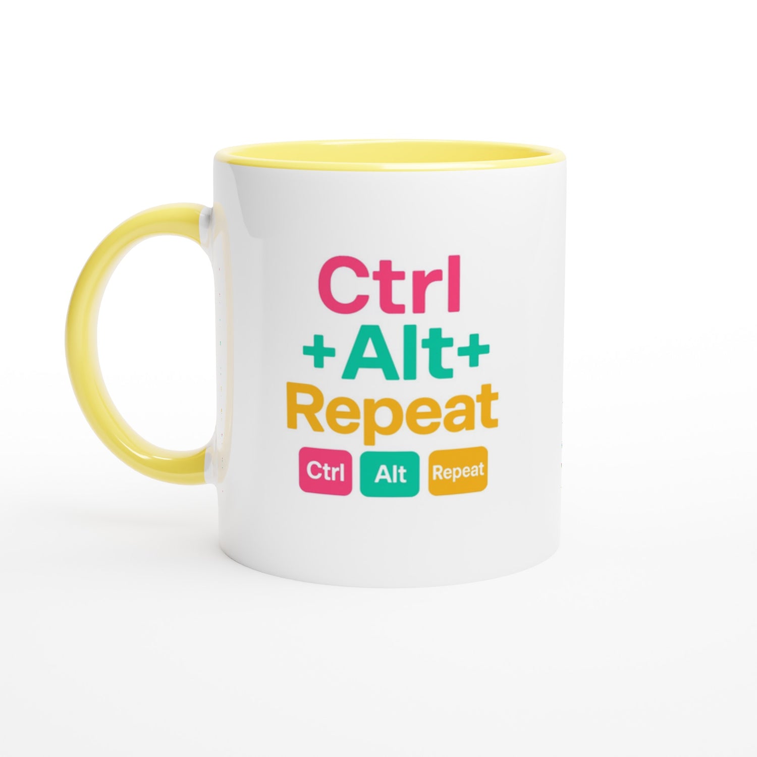 CTRL + ALT + REPEAT Bold Mug - Funny Gift for Tech Lovers - Ceramic Coffee Cup Ceramic Yellow