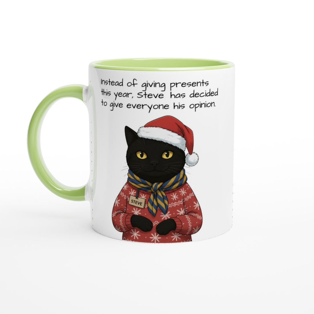 The Mysterious Steve - Vintage Black Cat Portrait Mug - Personalized Christmas Gift 11oz Ceramic Green