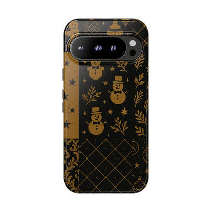 Black Festive Phone Case | Christmas Gift | Holiday Decor | Snowman Design | Tough Cases | Winter Celebration Google Pixel 9 Pro Glossy