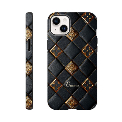 Personalized iPhone 16 and 15 Pro Max Cover,Luxury Checkers Pattern Tough Case,Custom Design,iPhone 16,15,14,13,12,11 iPhone 14 Plus