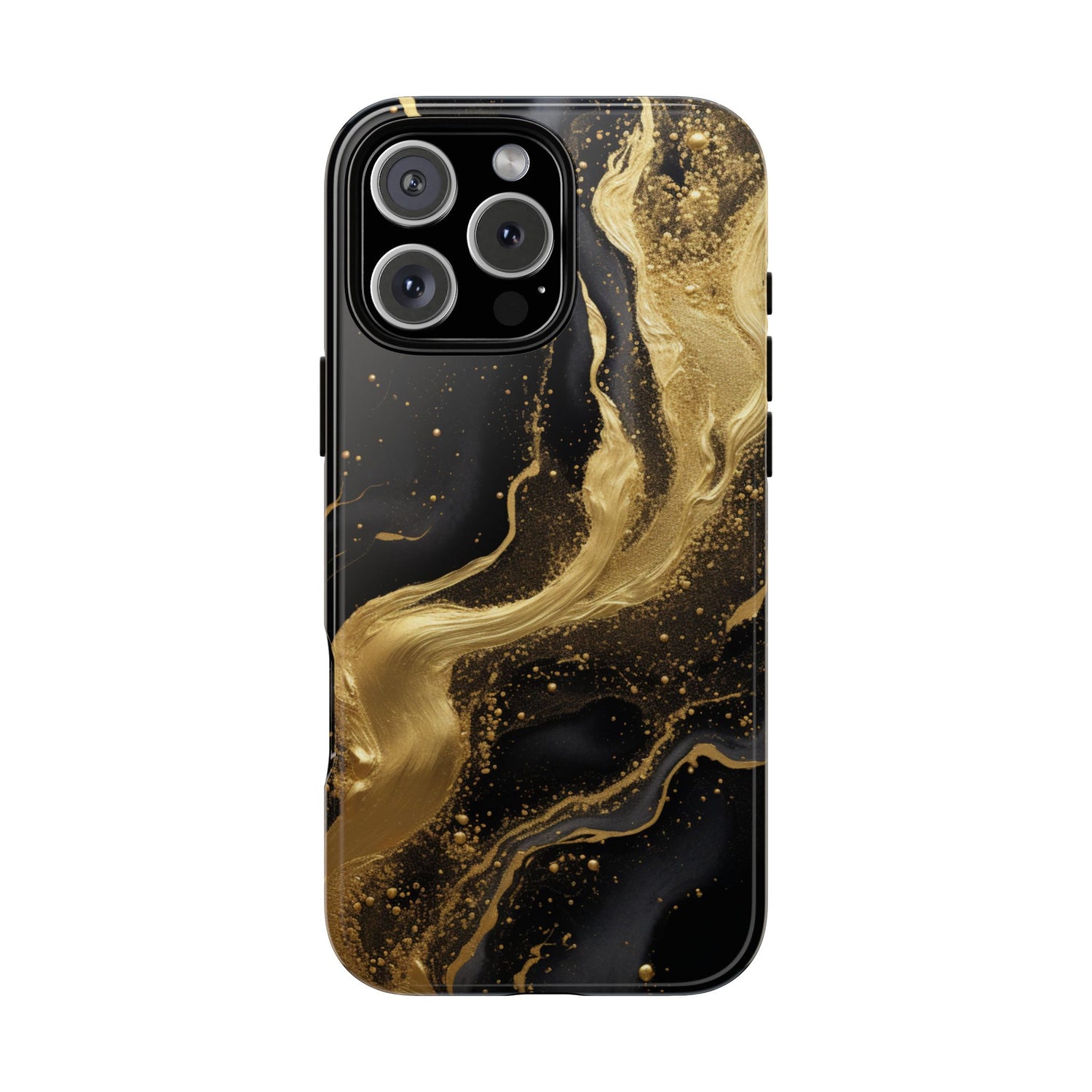 Golden Flow - Black &amp; Gold Marble Luxe Phone Case iPhone 16 Pro Max Glossy