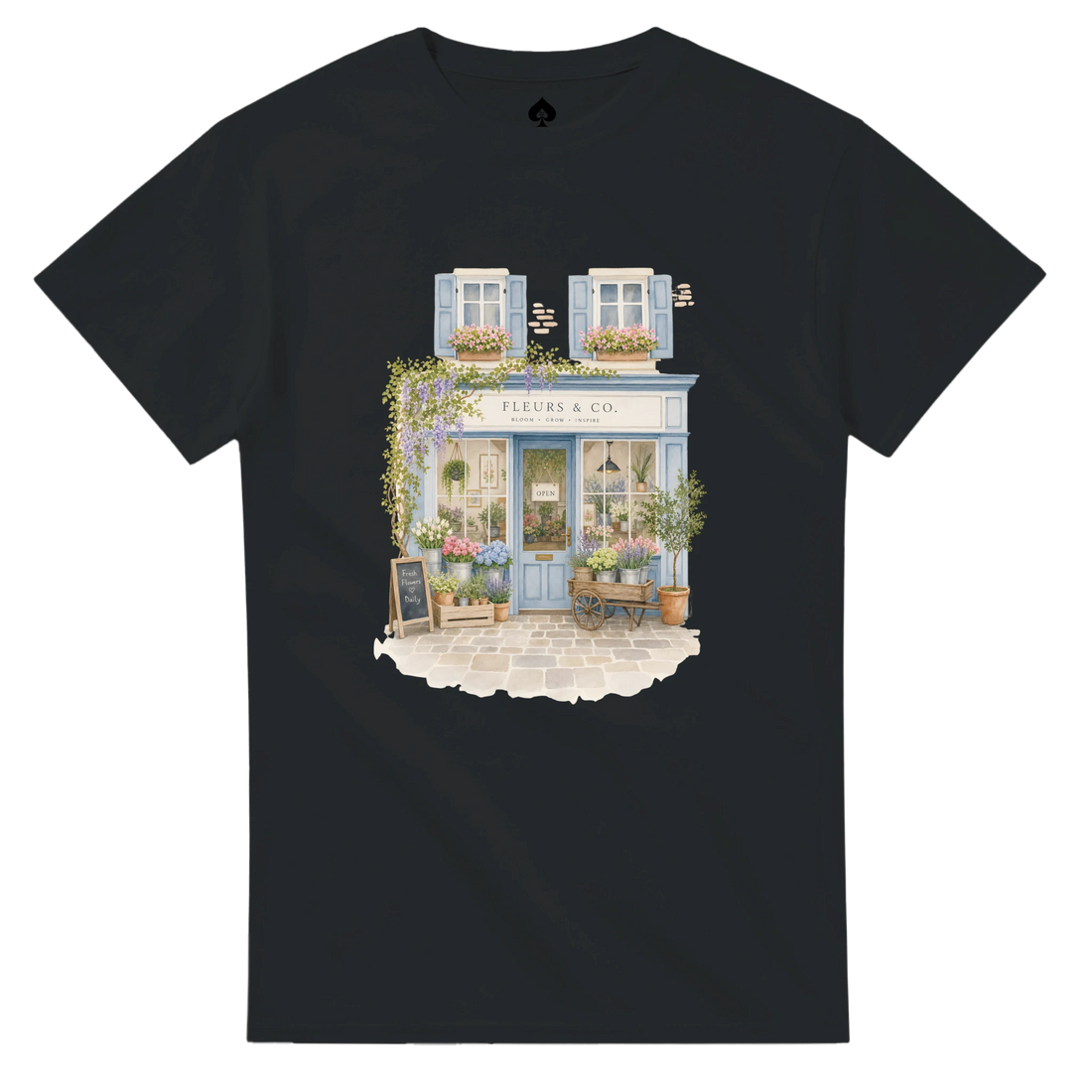 Parisian Floral Boutique Cottagecore T-Shirt – Classic Heavyweight Cotton Tee Black