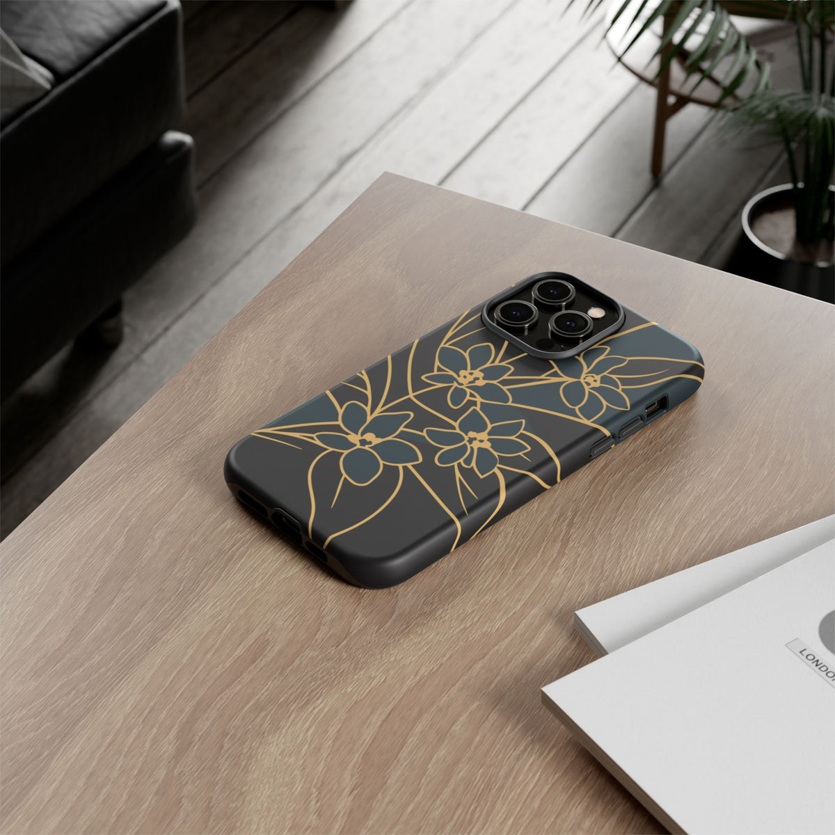 Golden Bloom - Elegant Floral Line Art Phone Case