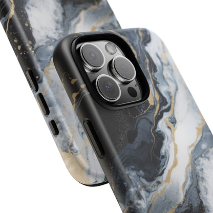 Celestial Marble Phone Case - Black &amp; Gold Swirl Design