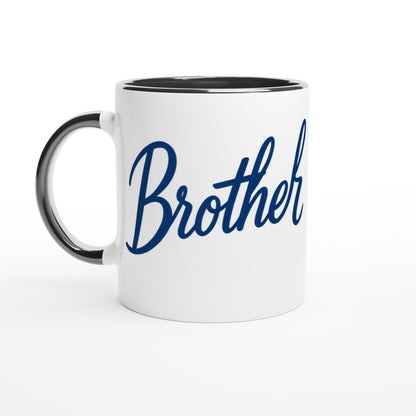 Brother Mug - Blue Brush Script Mug with Heart – Blue Calligraphy 11oz Coffee Cup – Gift for Brother, Birthday or Everyday Surprise Ceramic Black