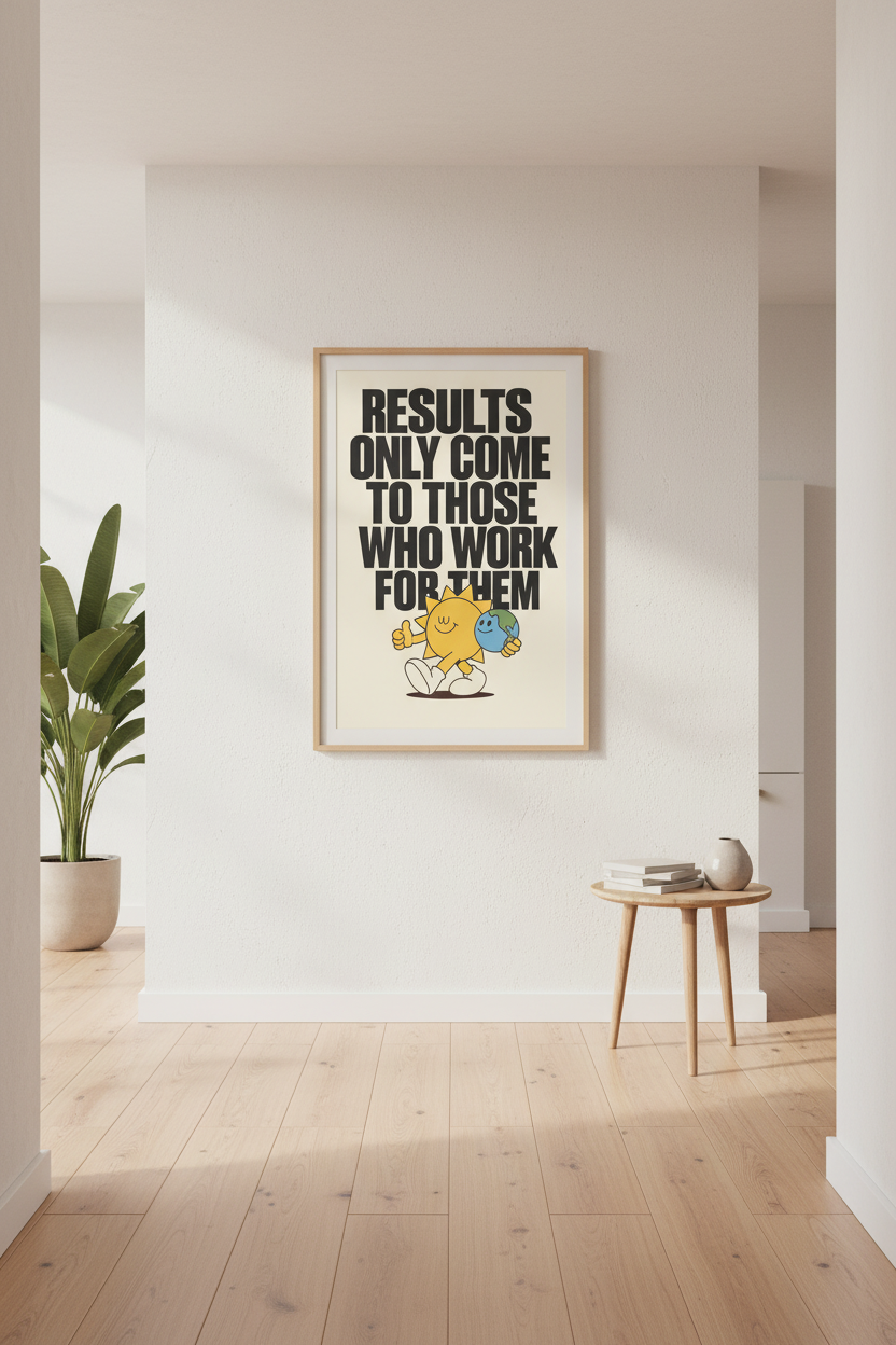 Results Only Come - Sun &amp; Earth Retro Motivational Art Print