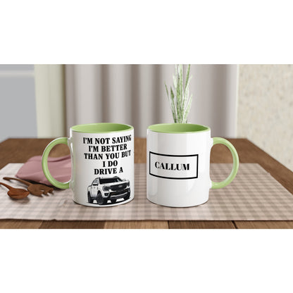 Personalized White Ford Ranger Wildtrak Mug - Custom Offroad Car Lover Gift | 11oz Ceramic - Colorful Design Ceramic Green