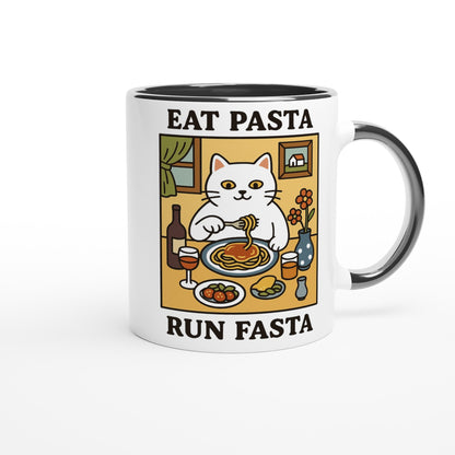 Eat Pasta Run Fasta Mug - Cute Cat Lover Gift - 11oz Ceramic Cup for Coffee &amp; Tea