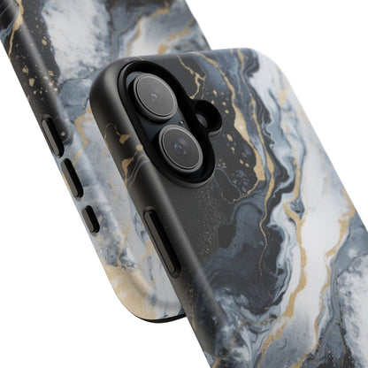 Celestial Marble Phone Case - Black &amp; Gold Swirl Design
