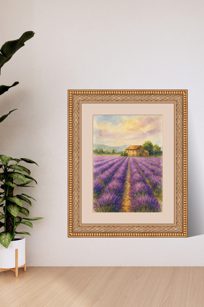 Lavender Fields Provence Watercolour Print - France Travel Wall Art