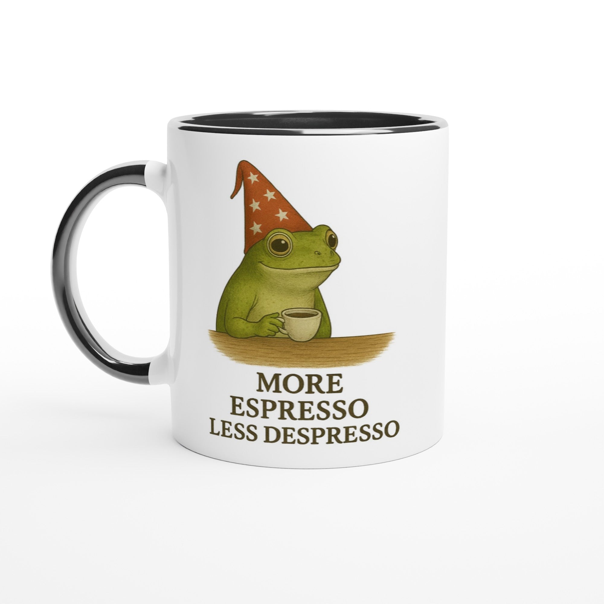 More Espresso Less Depresso Mug - Funny Frog Coffee Cup - Humorous 11oz Ceramic Mug Gift Ceramic Black