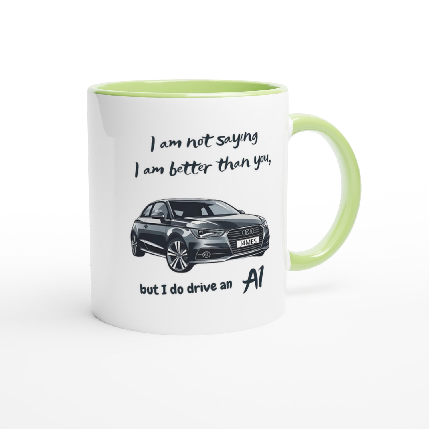 Funny Personalized Audi Mug - 11oz Ceramic Coffee Cup for Car Lovers - Dishwasher &amp; Microwave Safe Ceramic Green