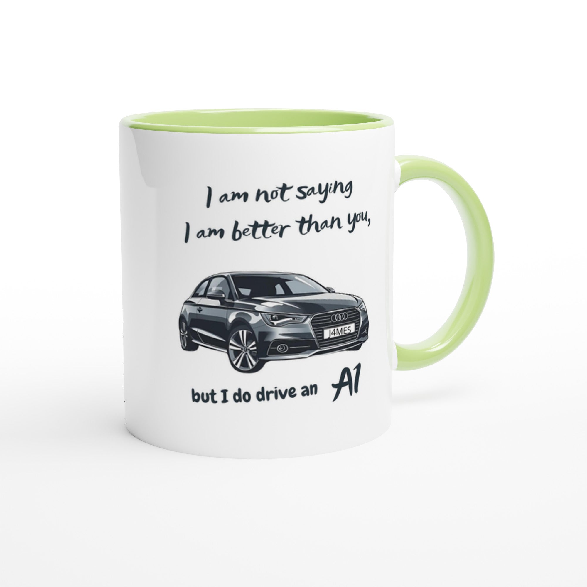 Funny Personalized Audi Mug - 11oz Ceramic Coffee Cup for Car Lovers - Dishwasher &amp; Microwave Safe Ceramic Green