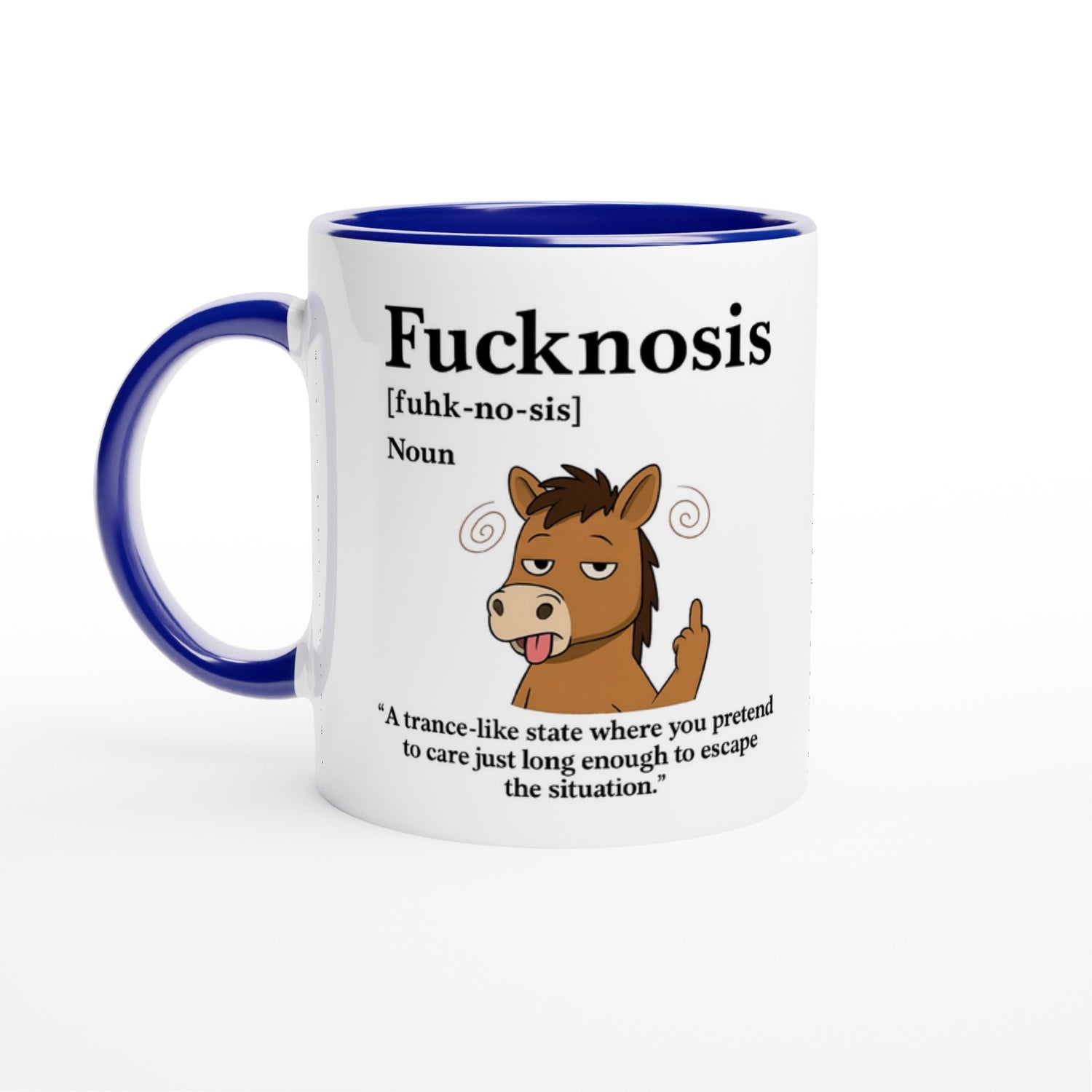 Funny F*cknosis Mug – Sarcastic Definition Coffee Cup with Dog, Cat, Bear, or Horse Design – 11oz Ceramic Humor Gift Ceramic Blue Horse