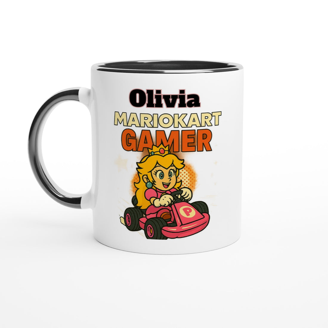 Personalized Mario Kart Gamer Mug - Princess Peach Mug - Funny Gift for Gamers - 11oz Ceramic Coffee Cup Ceramic Black