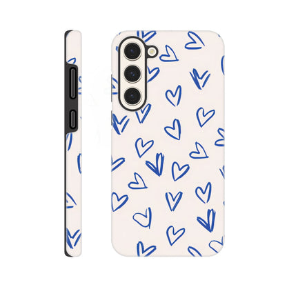 Blue Hearts Phone Case - Cute Minimalist Pattern for iPhone &amp; Samsung | Romantic Design Protection Galaxy S23 Plus