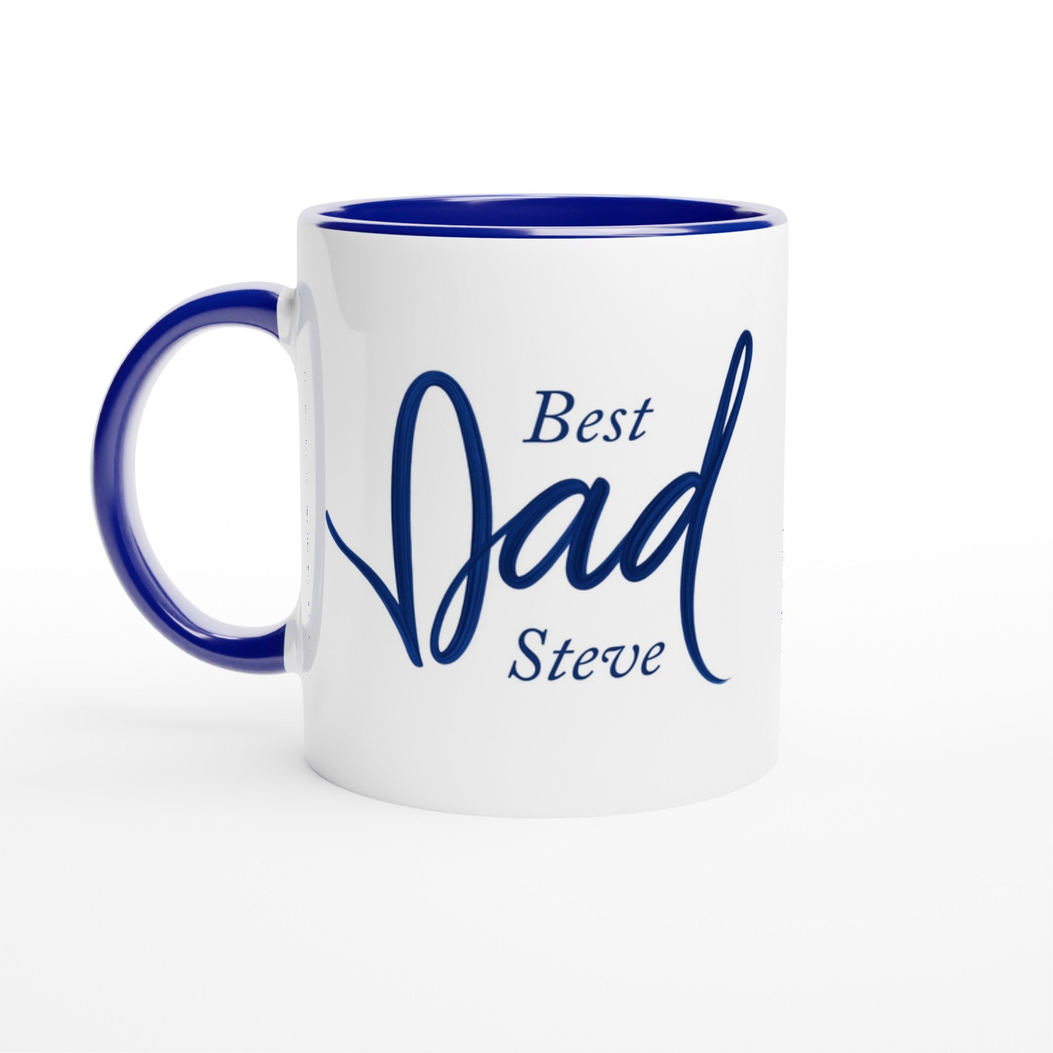 Dad Mug - Blue Brush Script Mug with Heart – Elegant Blue Calligraphy 11oz Coffee Cup – Father’s Day or Birthday Gift for Dad
