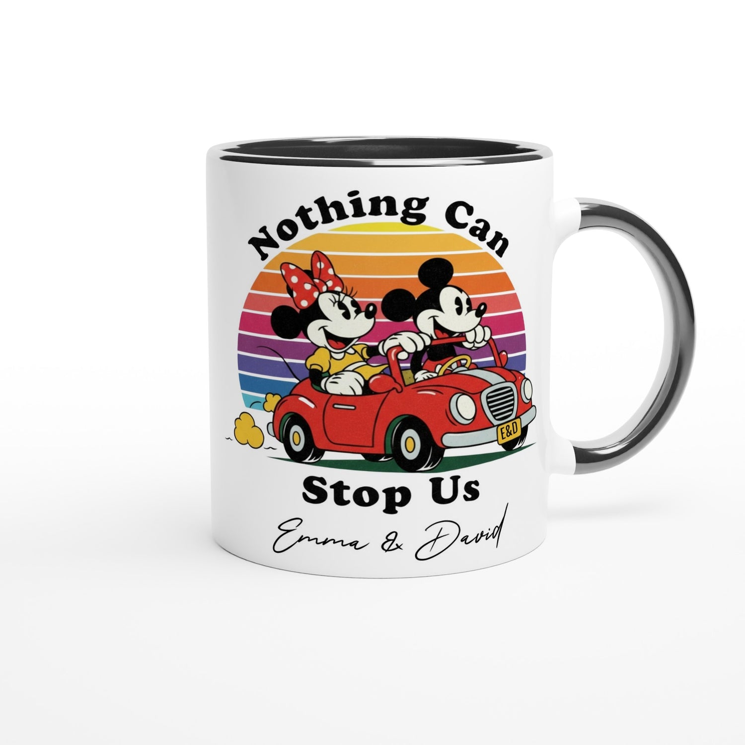 Custom Disney Mug - Mickey &amp; Minnie Runaway Railway Gift, Magic Kingdom Coffee Mug, Disneyland Keepsake Ceramic Black
