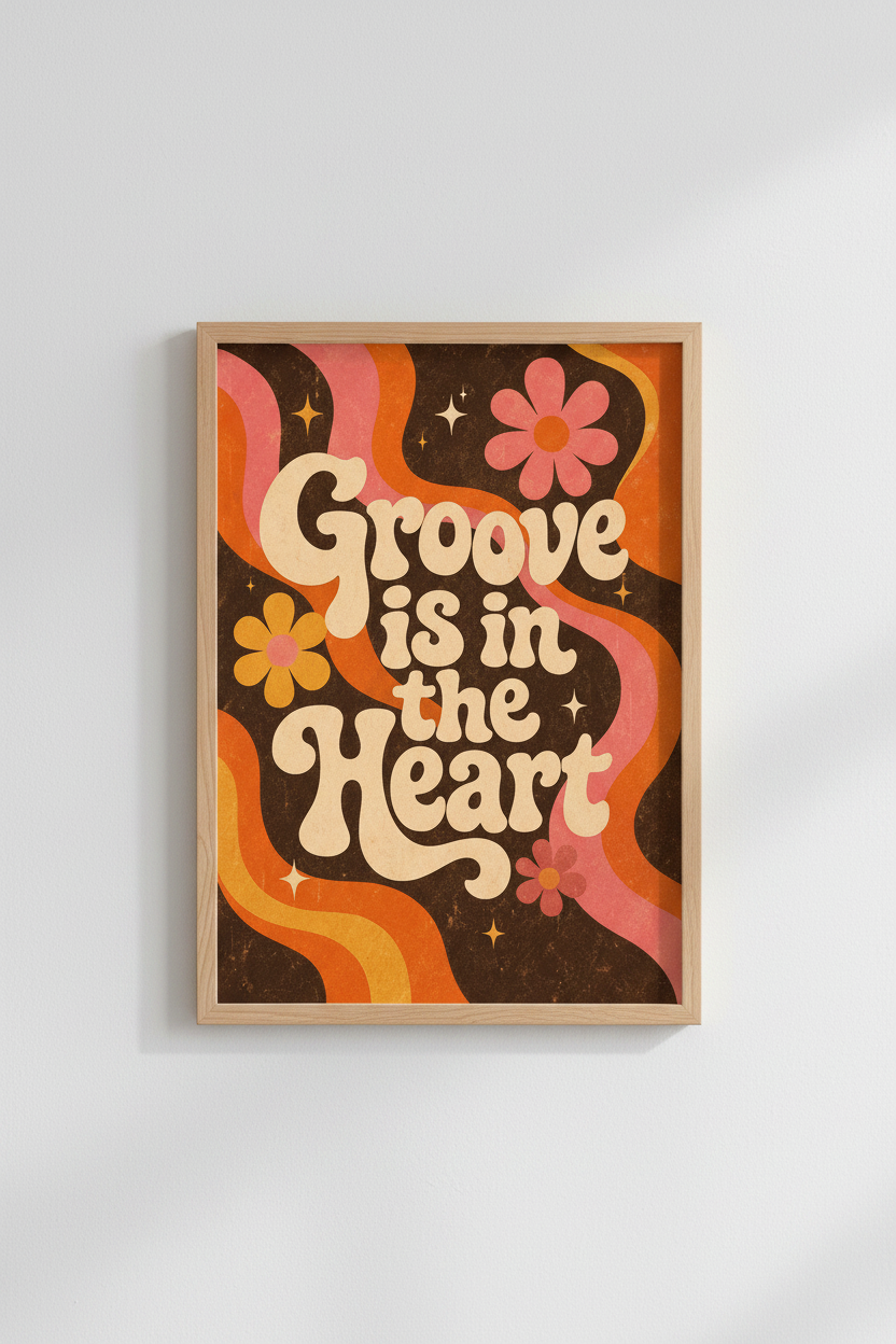 70s Retro Wall Art Print | Groovy Flower Typography, Vintage Disco Poster Decor