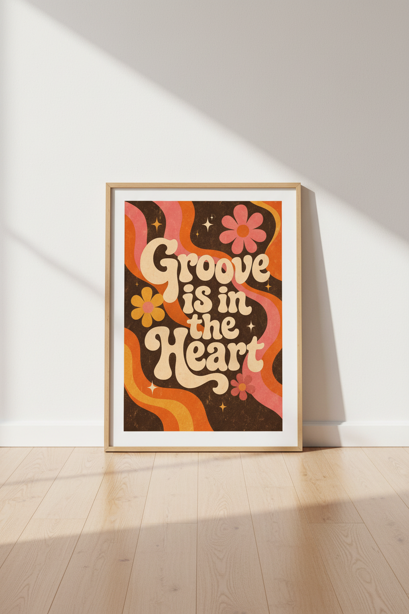 70s Retro Wall Art Print | Groovy Flower Typography, Vintage Disco Poster Decor