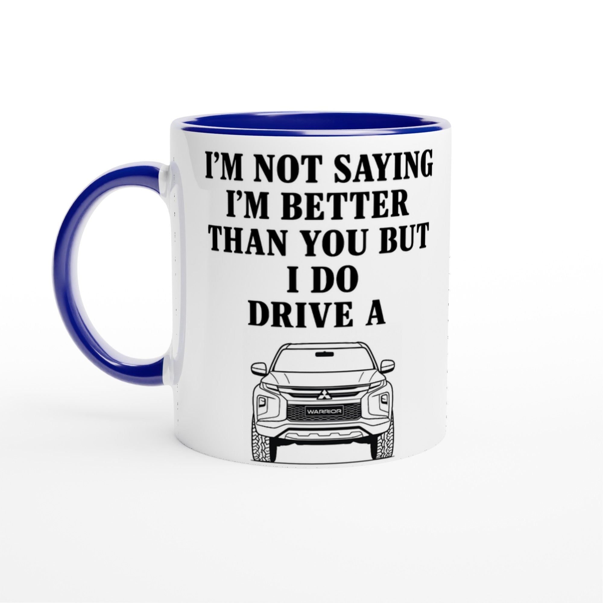 Funny Warrior Mug – 11oz Luxury Car Driver Gift, Bold Statement Coffee Cup, Mitsubishi Lover Gift for Him or Her Ceramic Blue