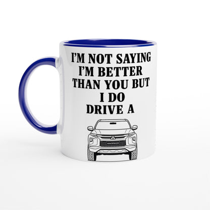 Funny Warrior Mug – 11oz Luxury Car Driver Gift, Bold Statement Coffee Cup, Mitsubishi Lover Gift for Him or Her Ceramic Blue