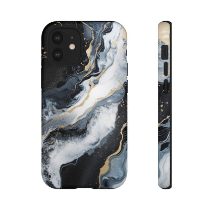 Celestial Marble Phone Case - Black &amp; Gold Swirl Design iPhone 12 Mini Matte