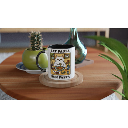 Eat Pasta Run Fasta Mug - Cute Cat Lover Gift - 11oz Ceramic Cup for Coffee &amp; Tea