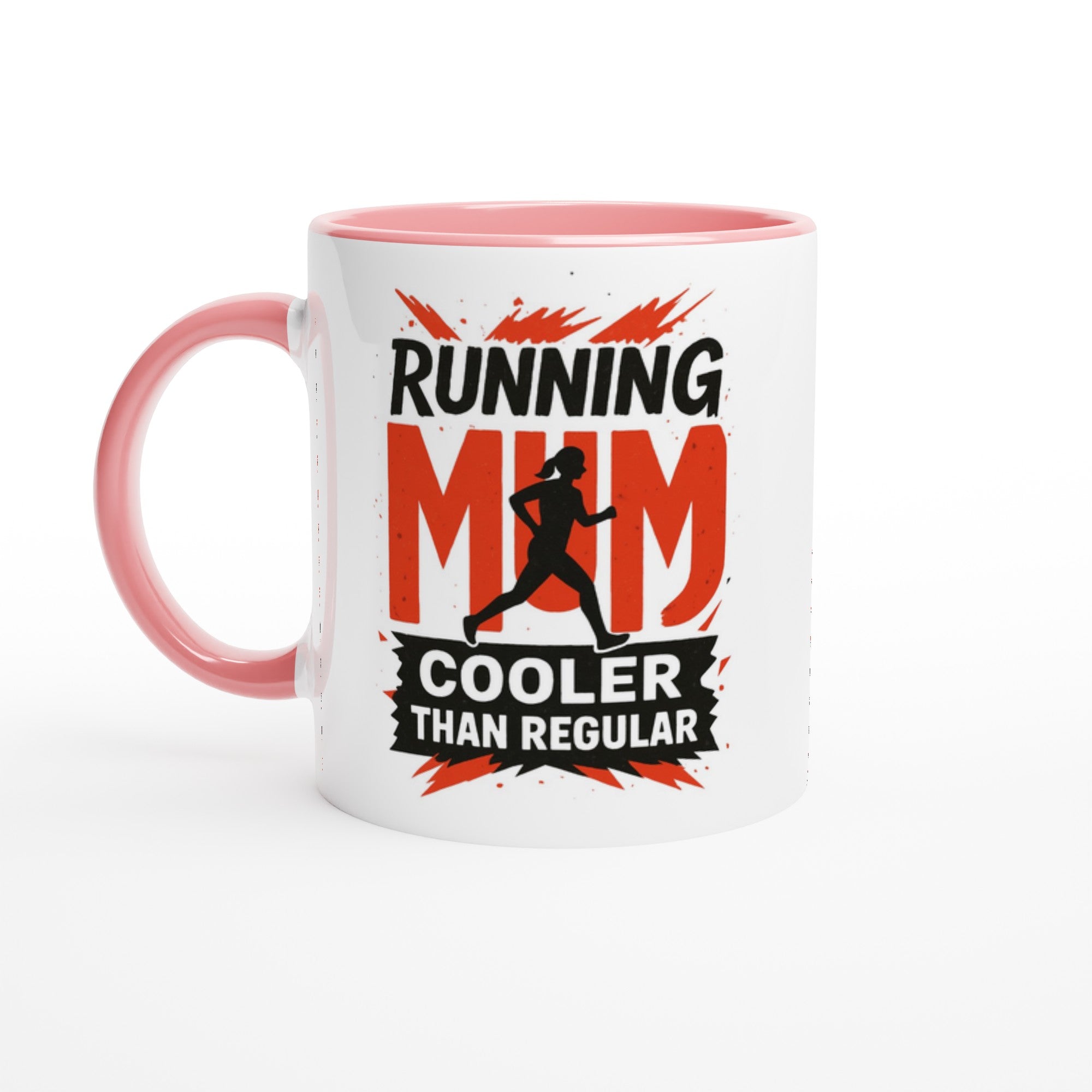 Running Mum Mug - Cooler than Regular - 11oz Ceramic Coffee Cup for Moms Ceramic Pink