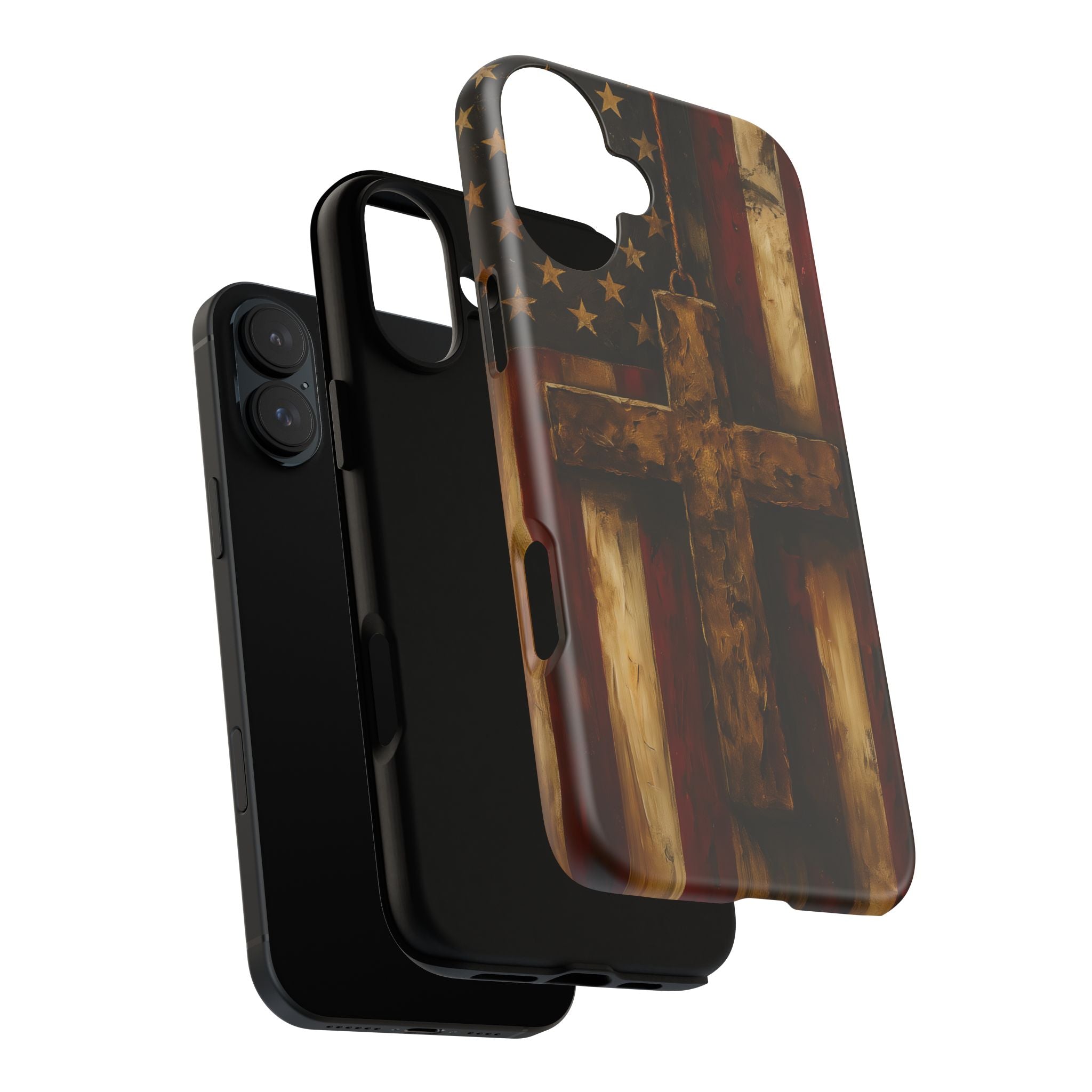 Forged in Faith Phone Case - Rustic Gold Cross &amp; American Flag | Patriotic Christian Case for iPhone, Samsung &amp; Pixel