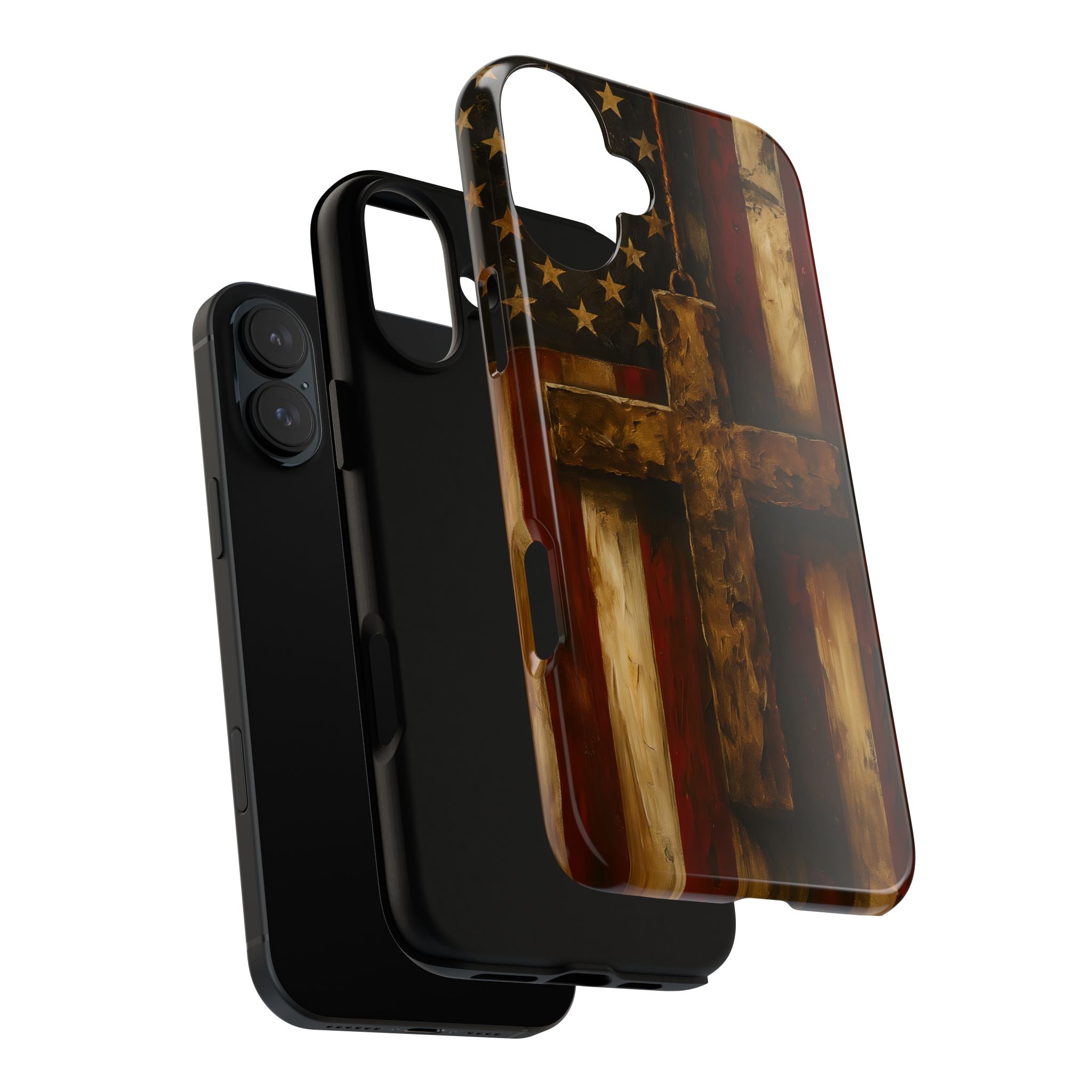 Forged in Faith Phone Case - Rustic Gold Cross &amp; American Flag | Patriotic Christian Case for iPhone, Samsung &amp; Pixel