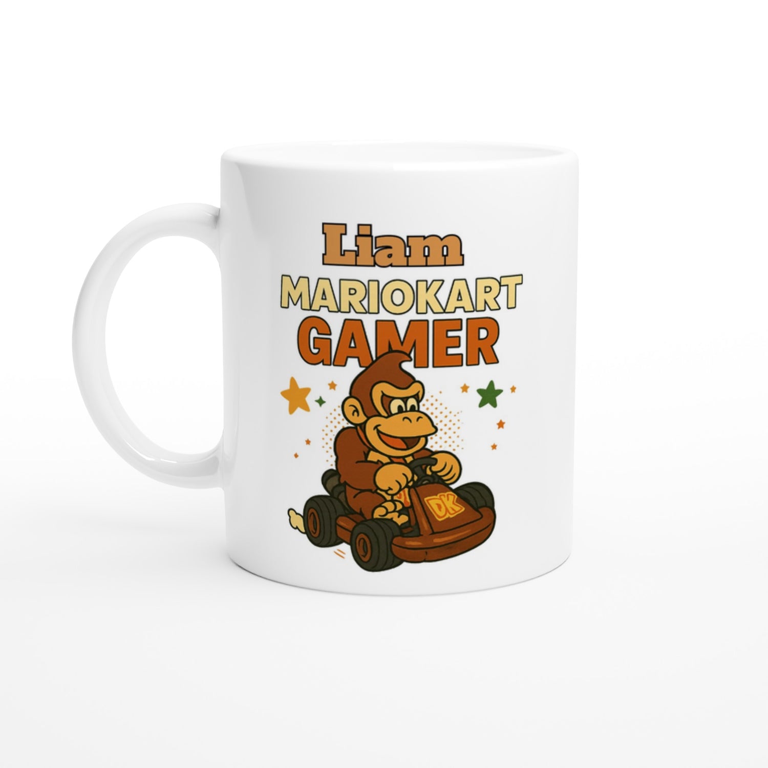 Personalized Mario Kart Gamer Mug - Donkey King Mug - Funny Gift for Gamers - 11oz Ceramic Coffee Cup Ceramic White
