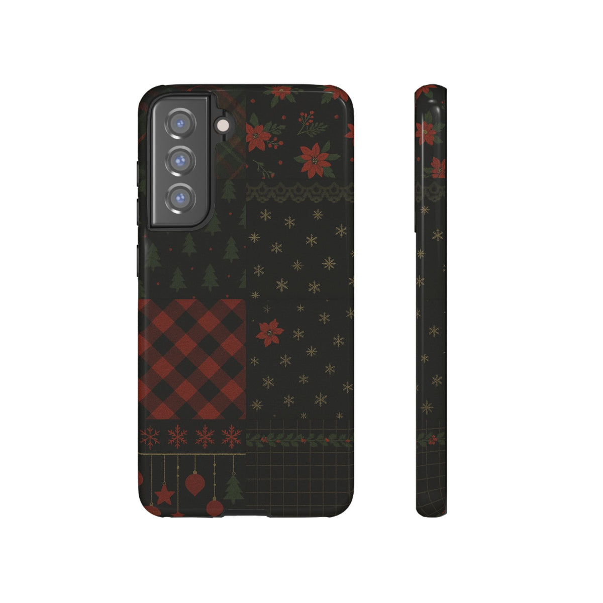 Black Festive Phone Case - Christmas Phone Cover - Tough Design Samsung Galaxy S21 FE Glossy
