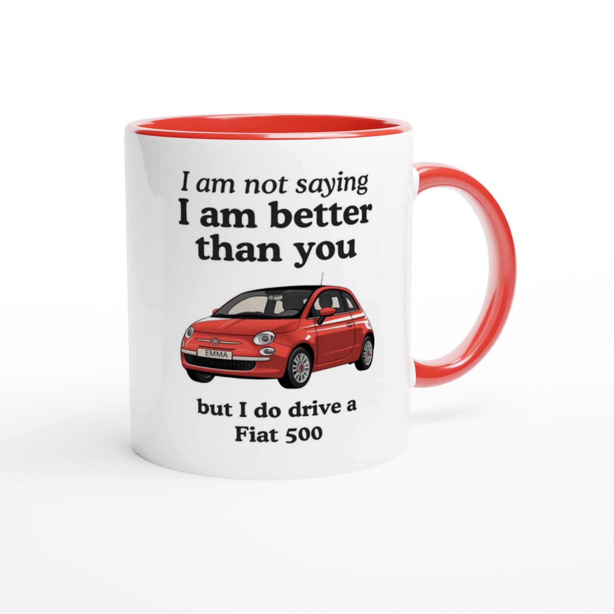 Funny Personalized Fiat 500 Owner Mug - Custom Name - Dishwasher &amp; Microwave Safe - Sassy Gift Ceramic Red