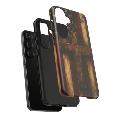 Forged in Faith Phone Case - Rustic Gold Cross &amp; American Flag | Patriotic Christian Case for iPhone, Samsung &amp; Pixel