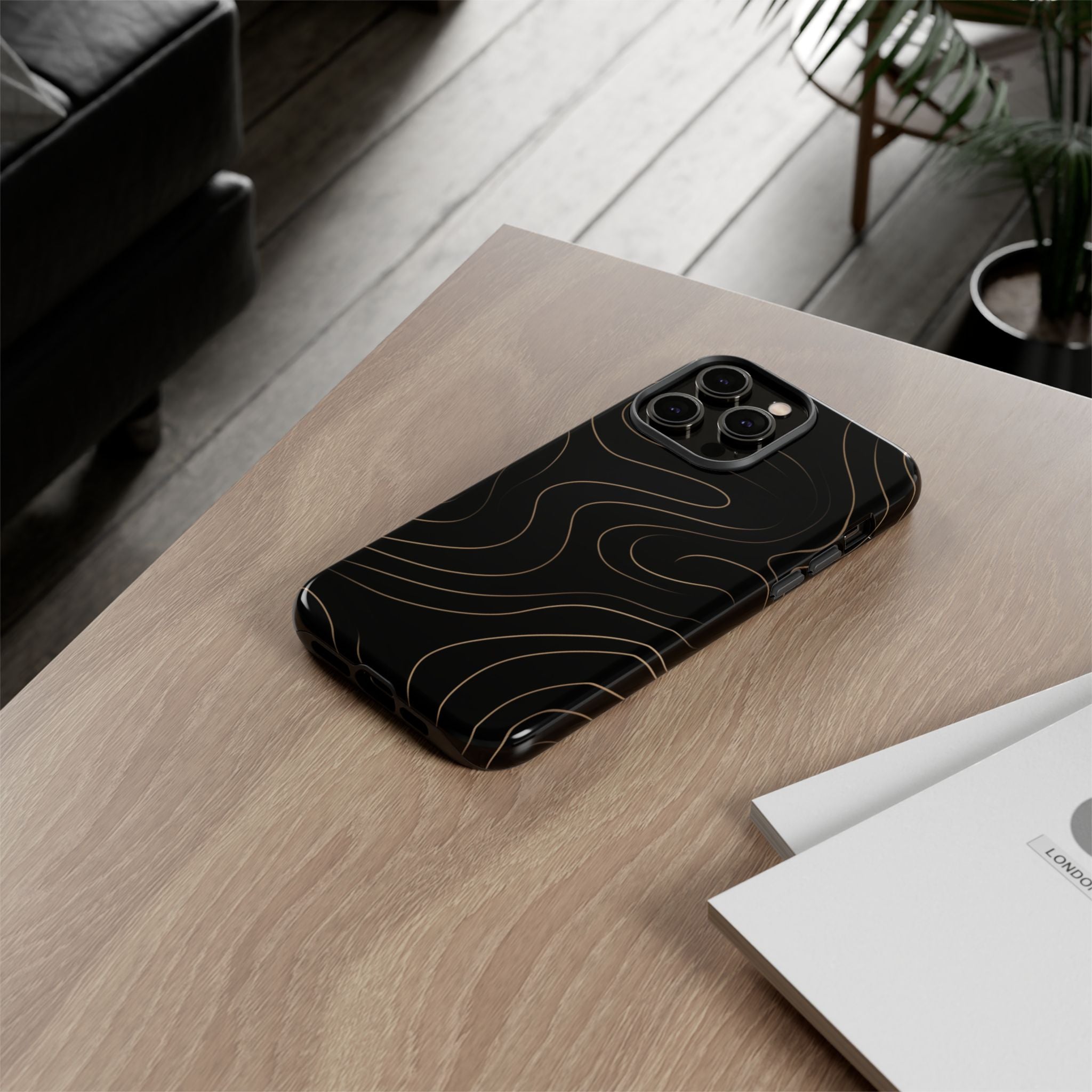Noir Topograph - Black Minimalist Line Art Phone Case