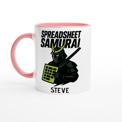Spreadsheet Samurai Mug – Funny Office Coffee Cup | 11oz Gift for Excel Nerds, Data Analysts &amp; Accountants | Geeky Productivity Humor Ceramic Pink