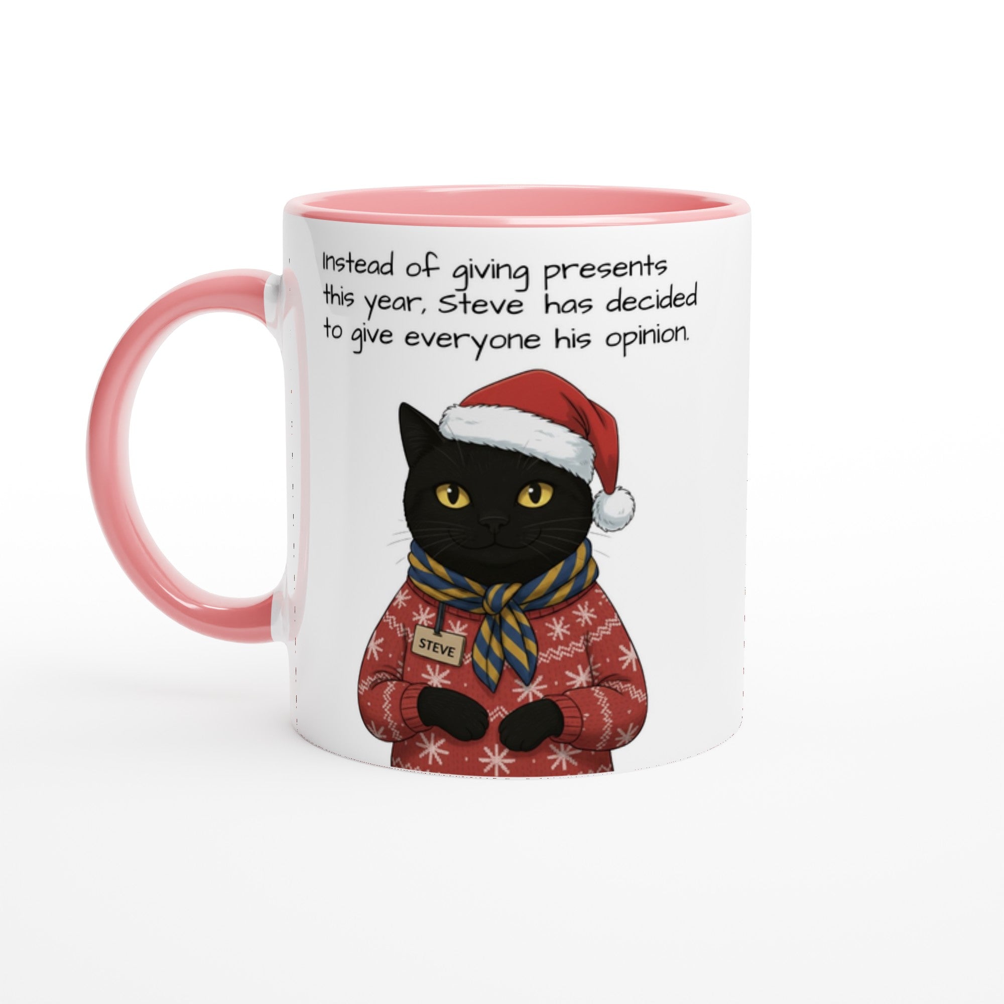 The Mysterious Steve - Vintage Black Cat Portrait Mug - Personalized Christmas Gift 11oz Ceramic Pink