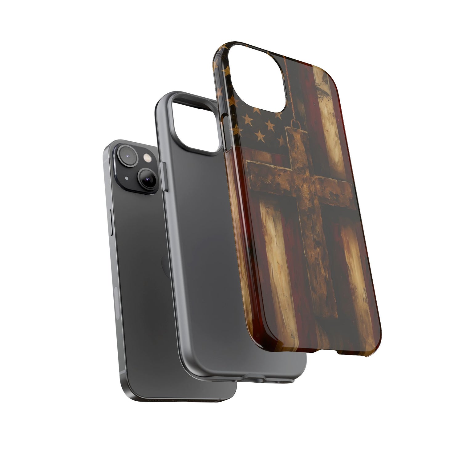 Forged in Faith Phone Case - Rustic Gold Cross &amp; American Flag | Patriotic Christian Case for iPhone, Samsung &amp; Pixel