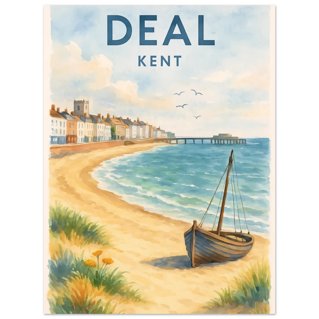 Kent Travel Poster: Watercolor Kentish Print, FSC Matte Paper 30x40 cm 12x16″