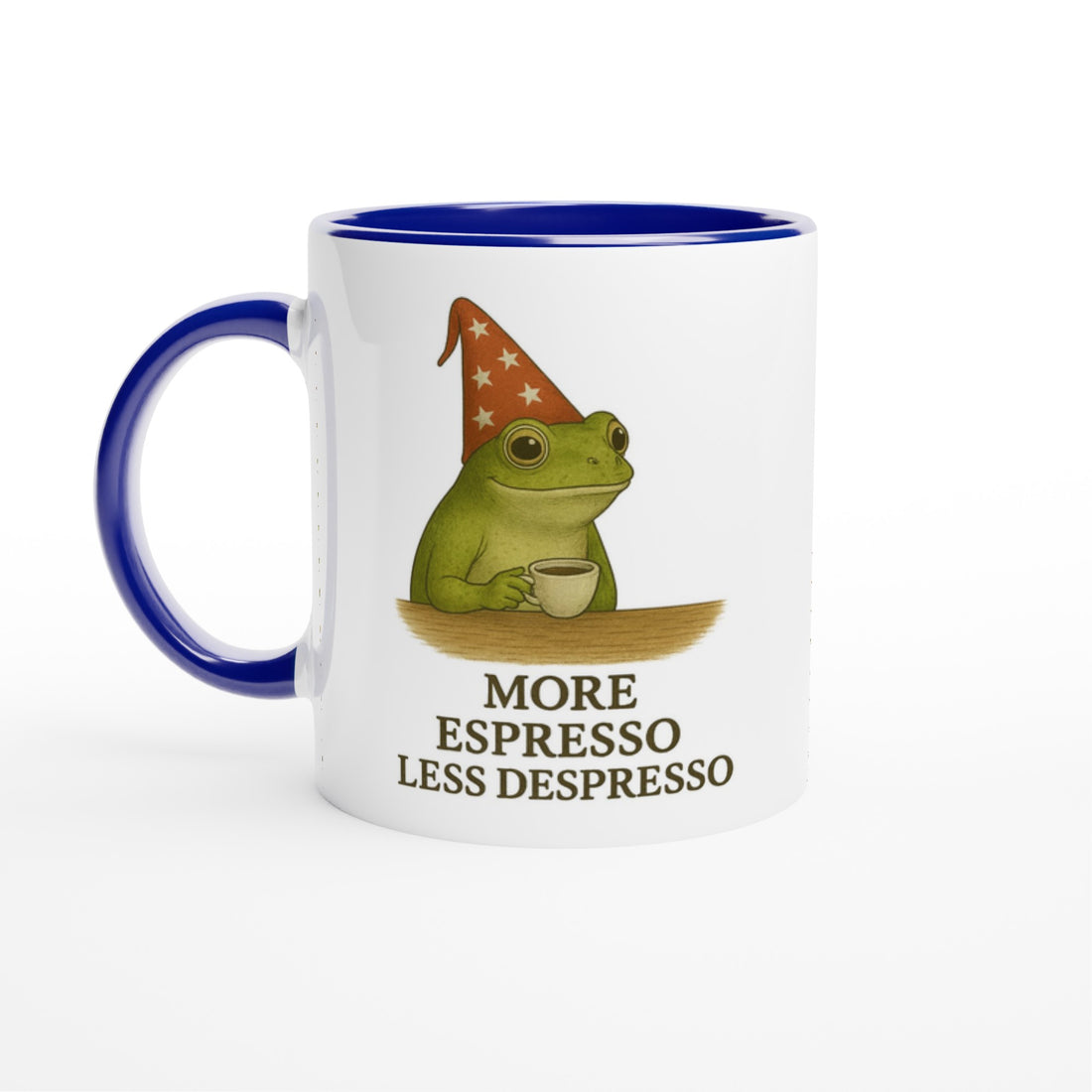 More Espresso Less Depresso Mug - Funny Frog Coffee Cup - Humorous 11oz Ceramic Mug Gift Ceramic Blue