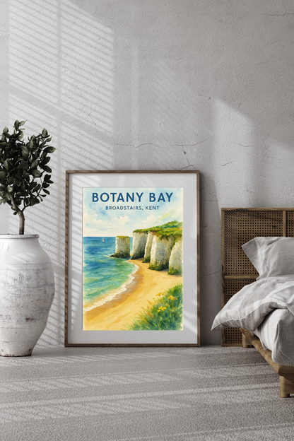 Botany Bay - Broadstairs Poster - Watercolor - Bedroom Art, Office Art, Wall Art, Living Room Poster, Kitchen Art Decor, Travel Print