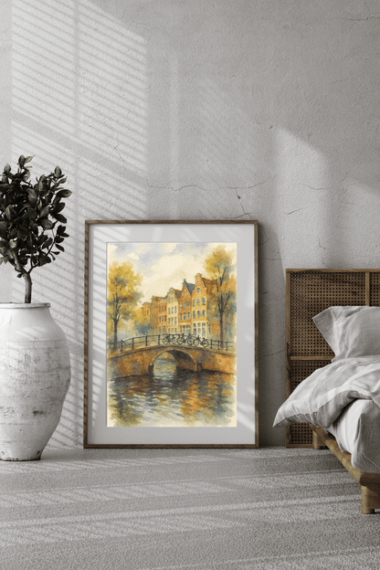 Amsterdam Canal Watercolor Print - Netherlands Travel Poster
