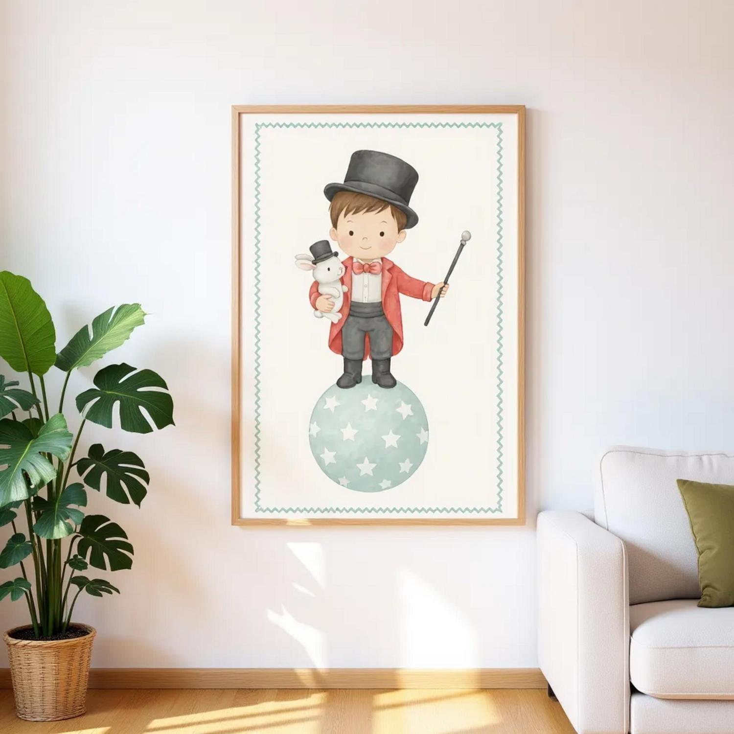 Circus Boy Poster Print - Classic Matte Art for Kids Nursery - Fun &amp; Whimsical Decor Print