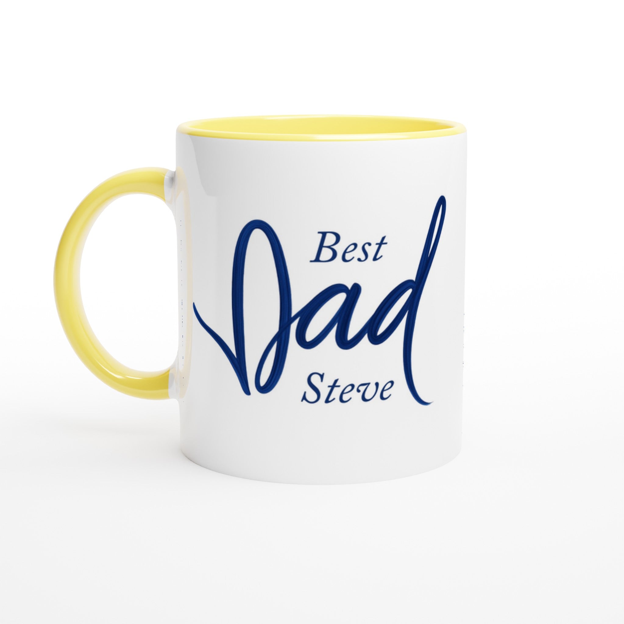 Dad Mug - Blue Brush Script Mug with Heart – Elegant Blue Calligraphy 11oz Coffee Cup – Father’s Day or Birthday Gift for Dad