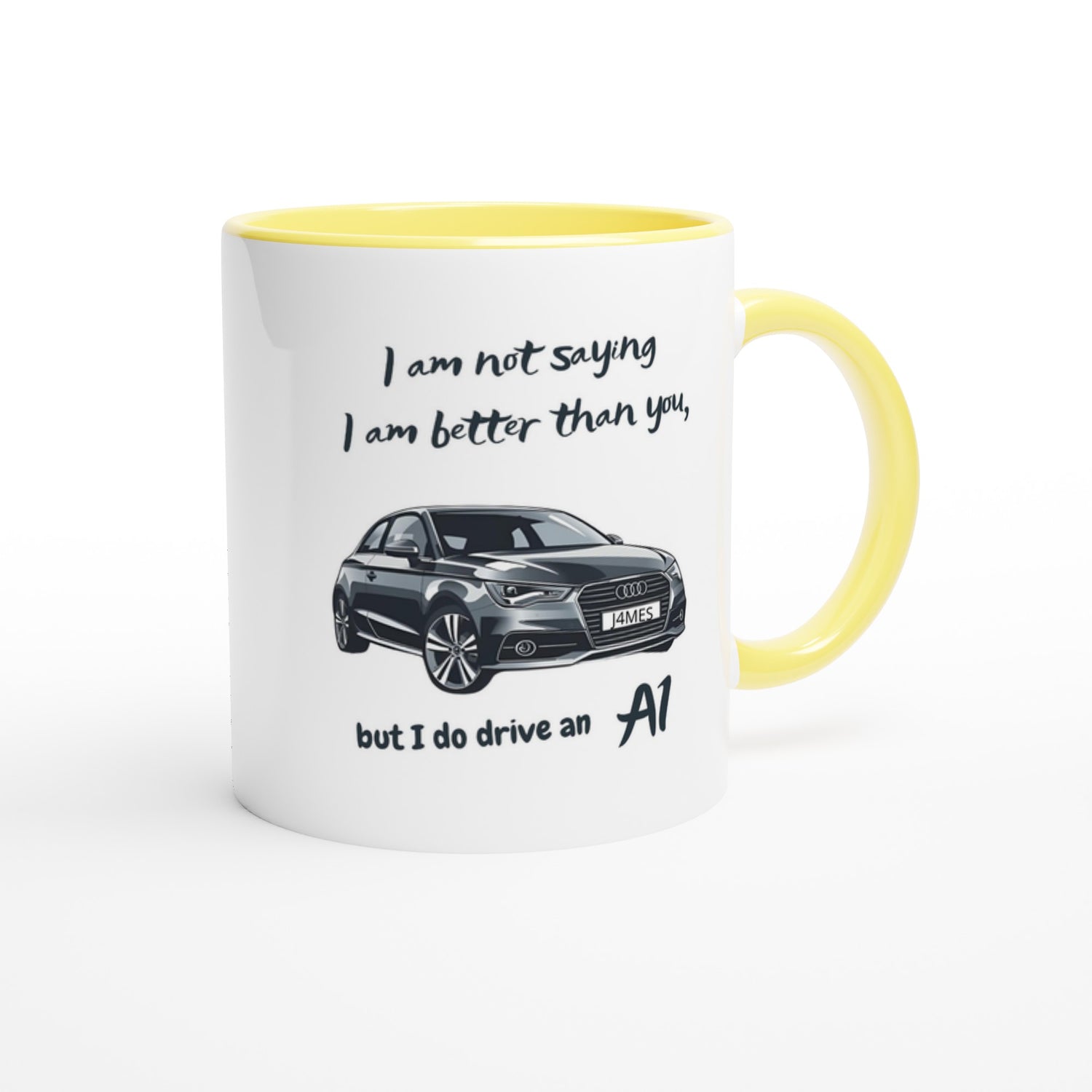 Funny Personalized Audi Mug - 11oz Ceramic Coffee Cup for Car Lovers - Dishwasher &amp; Microwave Safe Ceramic Yellow