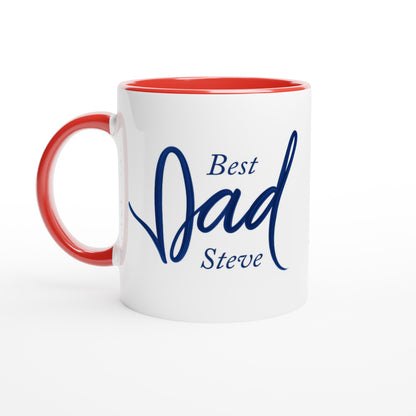 Dad Mug - Blue Brush Script Mug with Heart – Elegant Blue Calligraphy 11oz Coffee Cup – Father’s Day or Birthday Gift for Dad