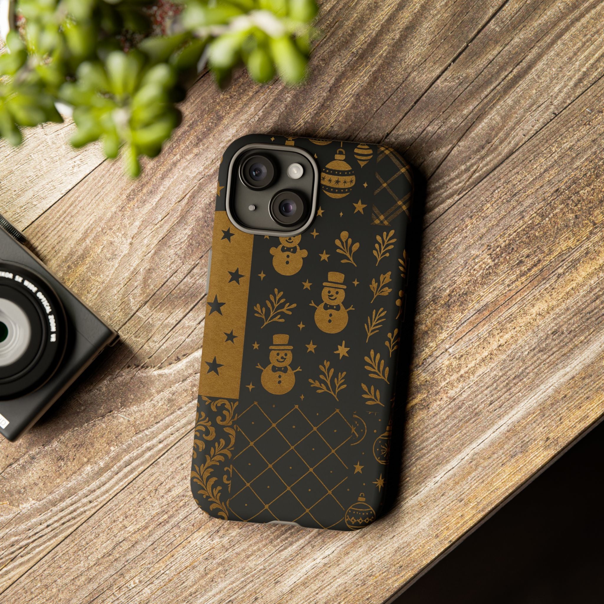 Black Festive Phone Case | Christmas Gift | Holiday Decor | Snowman Design | Tough Cases | Winter Celebration