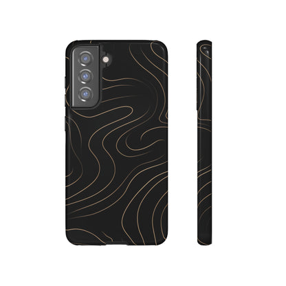 Noir Topograph - Black Minimalist Line Art Phone Case Samsung Galaxy S21 FE Glossy