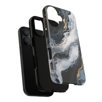 Celestial Marble Phone Case - Black &amp; Gold Swirl Design